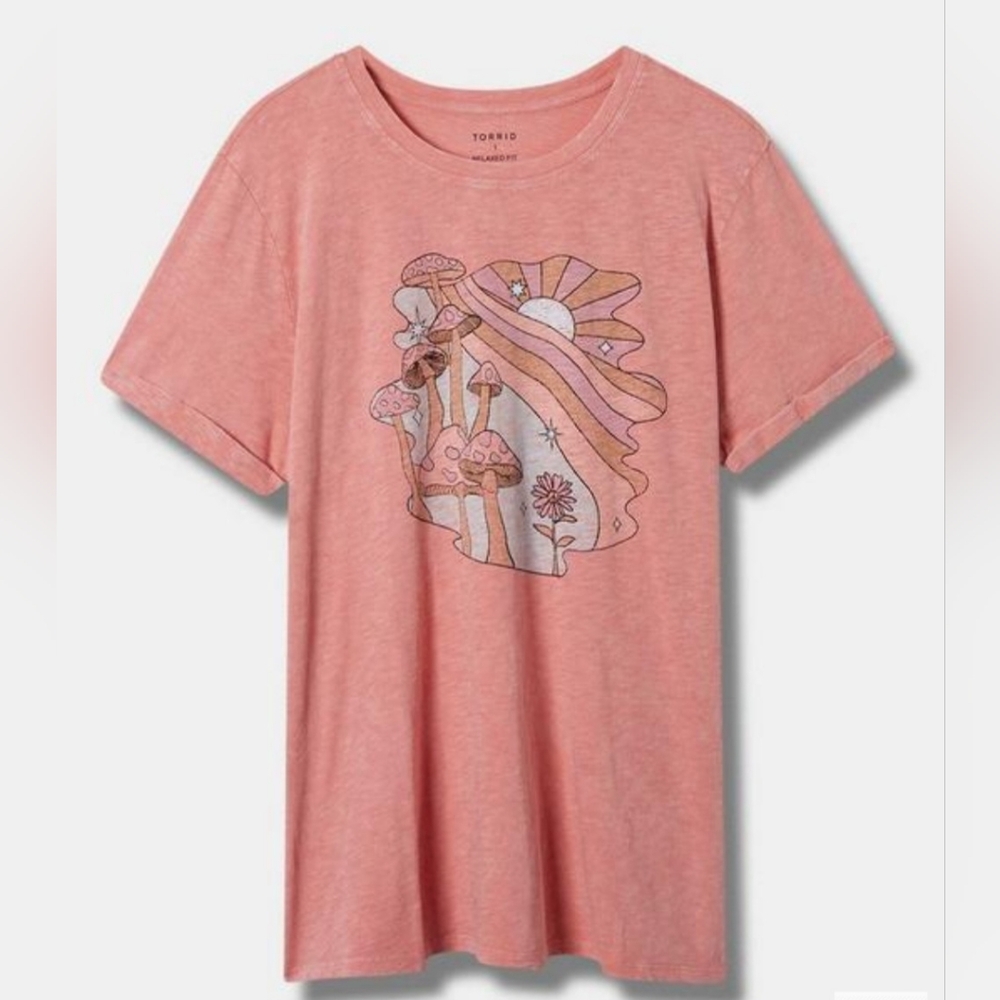 Torrid Womens Mushroom Relaxed Fit Heritage Slub Crew Neck Roll Sleeve - Size 2